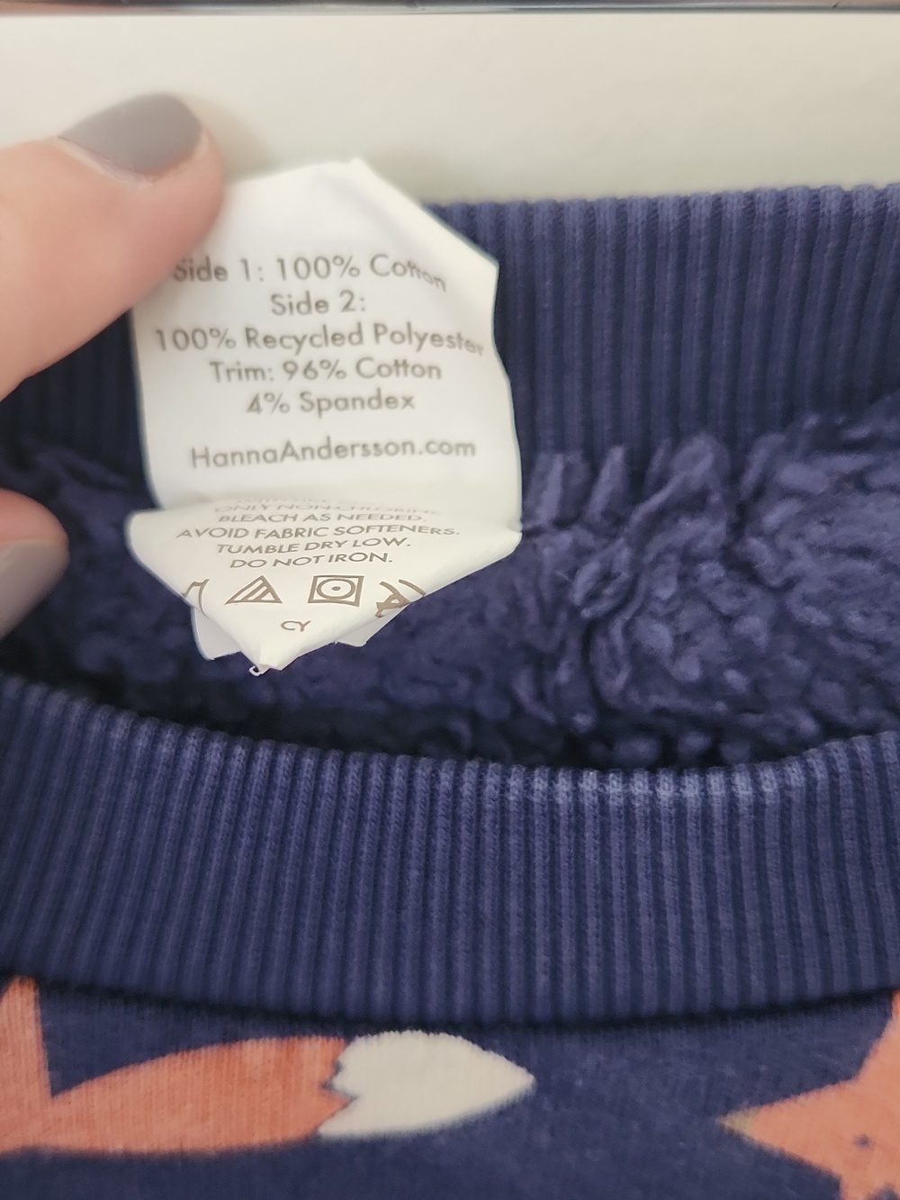 Hanna Andersson Sherpa Lined Navy Sweatshirt with Rust & White Fox Motif Size 10 - Picture 4 of 7
